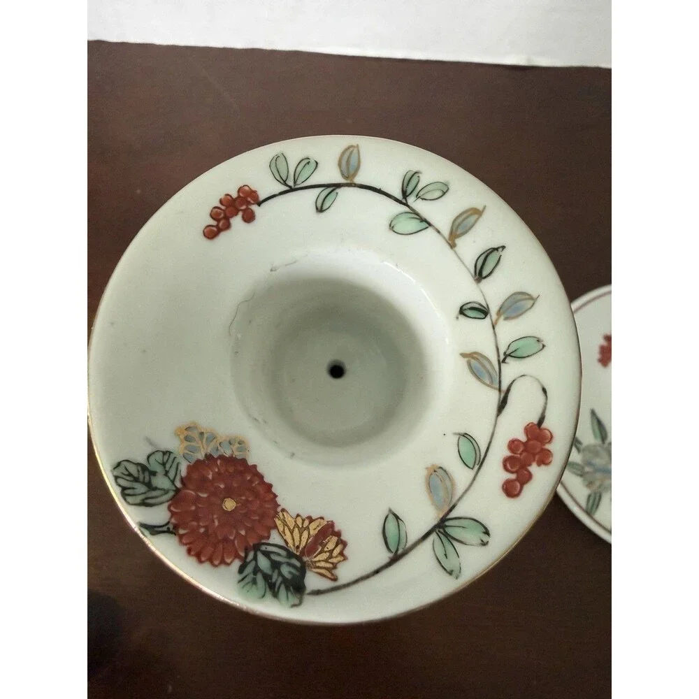 Vtg Gold Imari Japanese Porcelain Hand painted Candlestick Holders set of 2